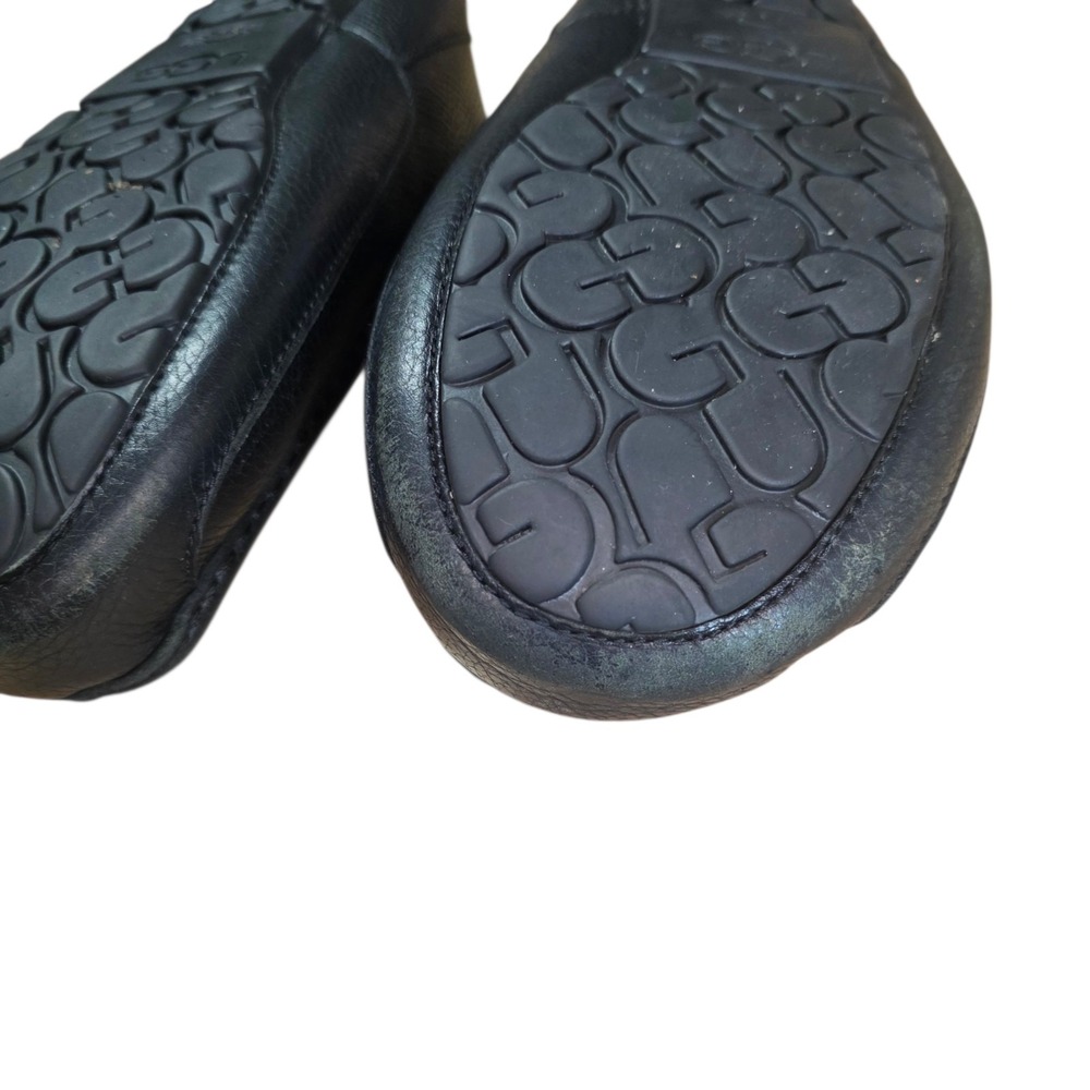 UGG Ascot Mens 12 Black Leather Shearling Lined Moccasin Slippers 5379E - Picture 13 of 16
